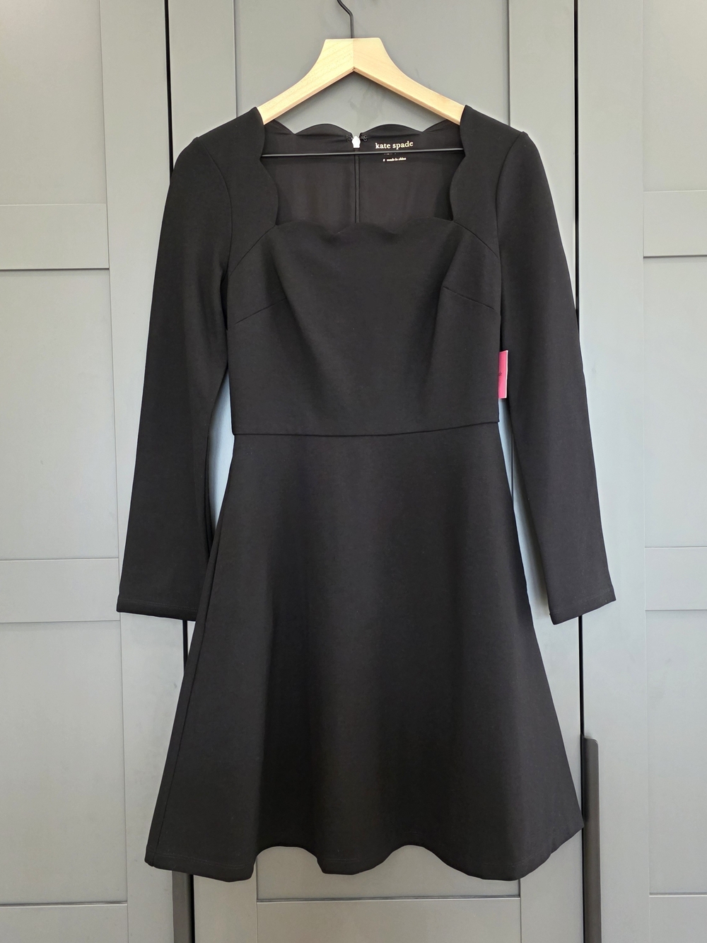 kate spade Black Long-Sleeve Scalloped Neck Fit-and-Flare Dress